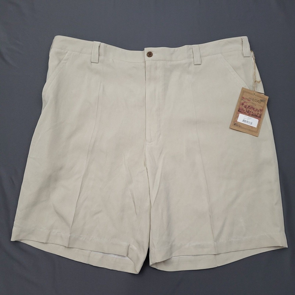 Luau Mens 100% Silk Brindisi Shorts Sand Beige Size 42 NWT Indigo Pigment Dye
